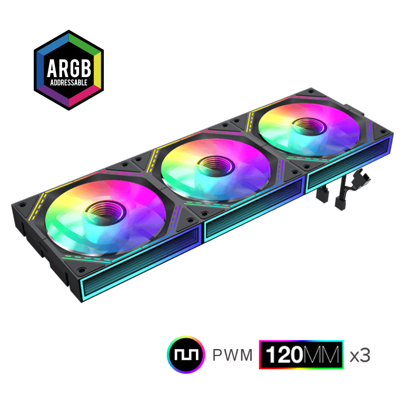 GameMax FN12A-S3I, 120mm Black frame ARGB Fan x3 120mm Cooling Fan GameMax FN12A-S3I, 120mm Black frame ARGB Fan x3 120mm Cooling Fan